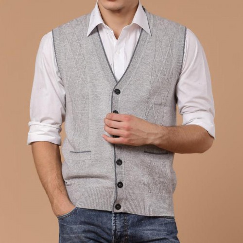 Men Fall Winter Woollen V-neck Solid Color Warm Cardigan Waistcoat Vest Knit Sleeveless Sweater Men Fall Winter Woollen V-neck Solid Color Warm Cardigan Waistcoat Vest Knit Sleeveless Sweater