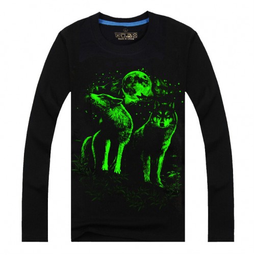 Men Cotton Blended 3D Printed Noctilucent Wolf Long Sleeve T-shirt Men Cotton Blended 3D Printed Noctilucent Wolf Long Sleeve T-shirt