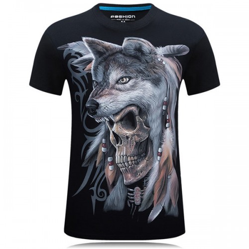 Mens Wolf 3D Animal Skull Printing Plus Size Tees Summer Personality Short Sleeve T-shirt Mens Wolf 3D Animal Skull Printing Plus Size Tees Summer Personality Short Sleeve T-shirt