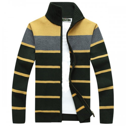 Winter Thick Casual Stand Collar Sweaters Mens Stripe Knitted Zipper Jacquard Cardigan Winter Thick Casual Stand Collar Sweaters Mens Stripe Knitted Zipper Jacquard Cardigan