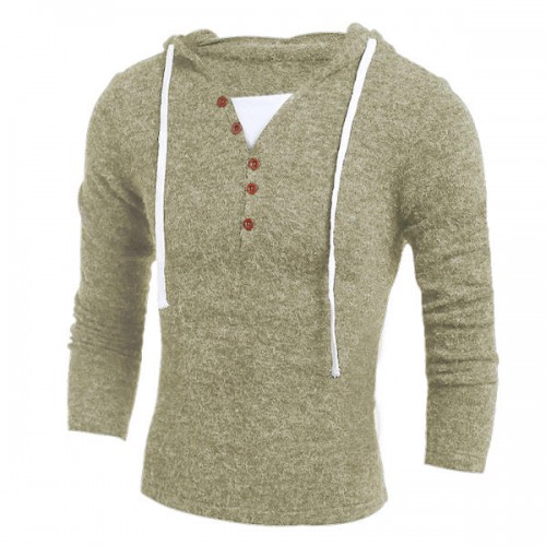 Mens Casual V-neck Knitted Hooded Sweater Solid Color Long Sleeve Pullover Mens Casual V-neck Knitted Hooded Sweater Solid Color Long Sleeve Pullover