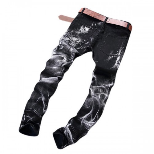 Mens Fashion Wolf Printing Black Straight Leg Denim Long Pants Jeans US Size 30-40 Mens Fashion Wolf Printing Black Straight Leg Denim Long Pants Jeans US Size 30-40