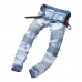 Mens Fashion Casual Motorcycle Biker Pleat Straight Legs Ripped Jeans Denim Pants Mens Fashion Casual Motorcycle Biker Pleat Straight Legs Ripped Jeans Denim Pants