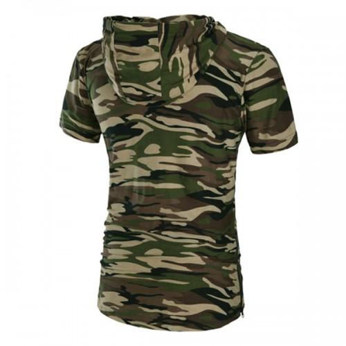 Summer Men's Casual Long Hooded T-shirt Camouflage Sports Shorts-sleeved T-shirt Summer Men's Casual Long Hooded T-shirt Camouflage Sports Shorts-sleeved T-shirt