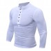 Mens Cotton Stand Collar T-shirts Buttons Breathable Long Sleeve Solid Color Tops Mens Cotton Stand Collar T-shirts Buttons Breathable Long Sleeve Solid Color Tops