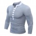 Mens Cotton Stand Collar T-shirts Buttons Breathable Long Sleeve Solid Color Tops Mens Cotton Stand Collar T-shirts Buttons Breathable Long Sleeve Solid Color Tops