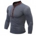 Mens Cotton Stand Collar T-shirts Buttons Breathable Long Sleeve Solid Color Tops Mens Cotton Stand Collar T-shirts Buttons Breathable Long Sleeve Solid Color Tops