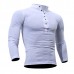 Mens Cotton Stand Collar T-shirts Buttons Breathable Long Sleeve Solid Color Tops Mens Cotton Stand Collar T-shirts Buttons Breathable Long Sleeve Solid Color Tops