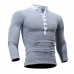 Mens Cotton Stand Collar T-shirts Buttons Breathable Long Sleeve Solid Color Tops Mens Cotton Stand Collar T-shirts Buttons Breathable Long Sleeve Solid Color Tops