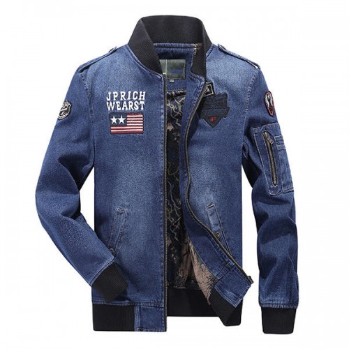 Mens Plus Size S-3XL Embroidery Armband Epaulet Decoration Pilot Flight Jacket Denim Coat Mens Plus Size S-3XL Embroidery Armband Epaulet Decoration Pilot Flight Jacket Denim Coat