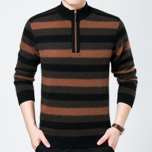 Warm Thick Mink Velvet Striped Pullover Sweaters Fashion Jacquard Semi-high Collar Zipper Pullovers Warm Thick Mink Velvet Striped Pullover Sweaters Fashion Jacquard Semi-high Collar Zipper Pullovers
