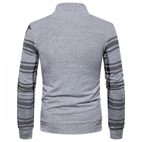 Men's Casual Spliceing Stripe Sweater Pullover Fashion Long Sleeve Button Collar Tops Tees Men's Casual Spliceing Stripe Sweater Pullover Fashion Long Sleeve Button Collar Tops Tees