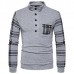 Men's Casual Spliceing Stripe Sweater Pullover Fashion Long Sleeve Button Collar Tops Tees Men's Casual Spliceing Stripe Sweater Pullover Fashion Long Sleeve Button Collar Tops Tees