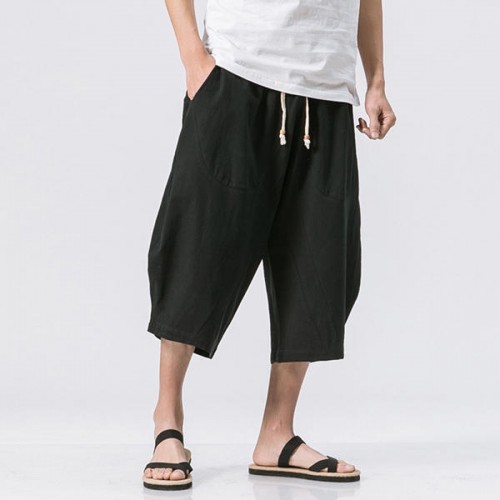 Stylish Mens Cotton Linen Baggy Loose Calf Length Pants Antibacterial Casual Shorts Stylish Mens Cotton Linen Baggy Loose Calf Length Pants Antibacterial Casual Shorts