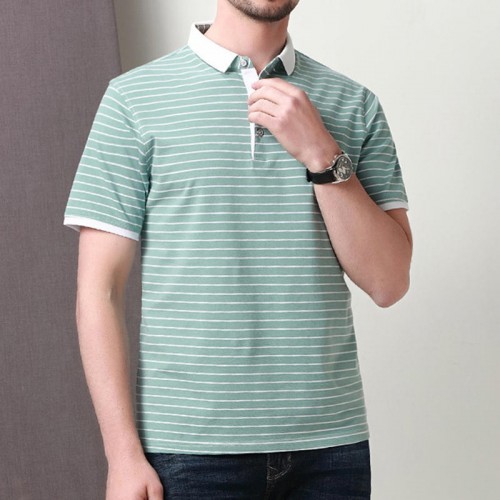Mens 100% Cotton Stripe Fit Moisture Wicking Golf Shirt Breathable Short Sleeve Casual Tops Mens 100% Cotton Stripe Fit Moisture Wicking Golf Shirt Breathable Short Sleeve Casual Tops
