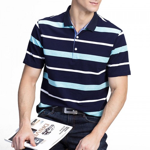 Summer Men's Comfort Cotton Golf Shirt Fashion Striped Turn-down Collar Short Sleeved Tops Summer Men's Comfort Cotton Golf Shirt Fashion Striped Turn-down Collar Short Sleeved Tops
