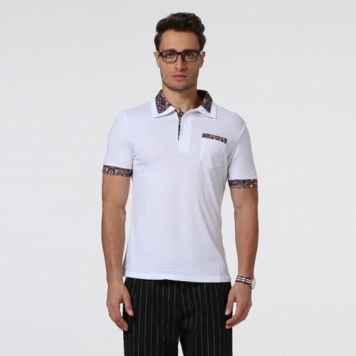 Mens Floral Stitching Slim-fit Golf Shirt Casual Business Breathable Short-sleeved Tops Mens Floral Stitching Slim-fit Golf Shirt Casual Business Breathable Short-sleeved Tops