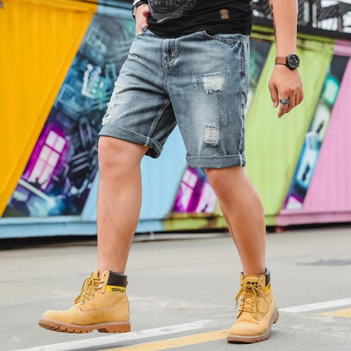 Summer Plus Size Retro Nostalgic Fashion Ripped Holed Short Jeans for Men Summer Plus Size Retro Nostalgic Fashion Ripped Holed Short Jeans for Men