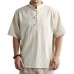 Men's Stand Collar Solid Color Loose T-Shirts Vintage Chinese Style Casual Buttons Tops Men's Stand Collar Solid Color Loose T-Shirts Vintage Chinese Style Casual Buttons Tops