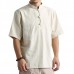 Men's Stand Collar Solid Color Loose T-Shirts Vintage Chinese Style Casual Buttons Tops Men's Stand Collar Solid Color Loose T-Shirts Vintage Chinese Style Casual Buttons Tops