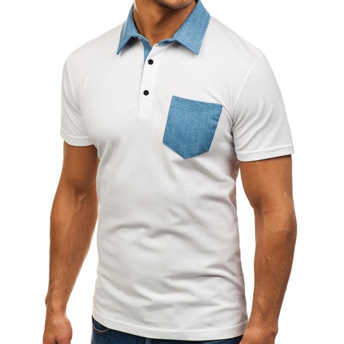 Men's Casual Lapel Chest Pocket Color Block Short Sleeved Golf Shirt Men's Casual Lapel Chest Pocket Color Block Short Sleeved Golf Shirt
