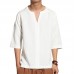 Men's Ethnic Style Cropped Sleeve T-Shirts Large Size V-neck Linen Cotton Loose Tops Men's Ethnic Style Cropped Sleeve T-Shirts Large Size V-neck Linen Cotton Loose Tops