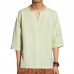 Men's Ethnic Style Cropped Sleeve T-Shirts Large Size V-neck Linen Cotton Loose Tops Men's Ethnic Style Cropped Sleeve T-Shirts Large Size V-neck Linen Cotton Loose Tops