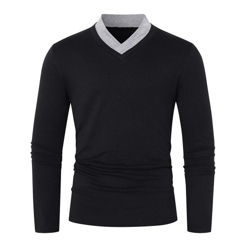 Mens Casual Breathable High Collar Stitching Solid Color Long Sleeve T-Shirts Mens Casual Breathable High Collar Stitching Solid Color Long Sleeve T-Shirts