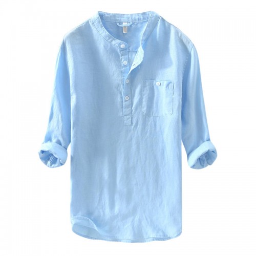 Men's Linen M-4XL Loose Button Design Solid Color Pocket Casual Three Quarter Sleeve T-shirts Men's Linen M-4XL Loose Button Design Solid Color Pocket Casual Three Quarter Sleeve T-shirts