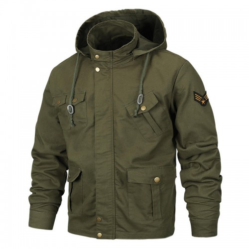 Military Style Multi Pockets Hooded Mens Cotton Jacket Military Style Multi Pockets Hooded Mens Cotton Jacket