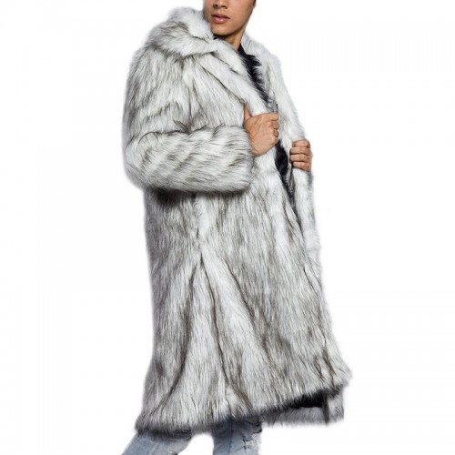 Mens Winter Warm Faux Fur Coat Turn down Collar Mid-long Casual Jacket Mens Winter Warm Faux Fur Coat Turn down Collar Mid-long Casual Jacket
