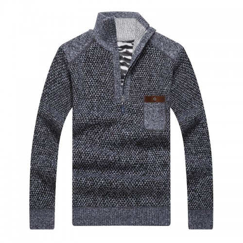 Men's Casual Thicken Patchwork Half-Zipper Stand Collar Chest Pocket Knit Pullovers Sweaters Men's Casual Thicken Patchwork Half-Zipper Stand Collar Chest Pocket Knit Pullovers Sweaters