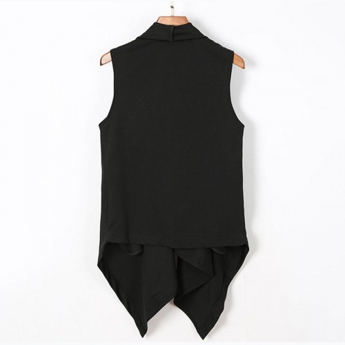 Mens Casual Irregular Heap Collar Sleeveless Solid Color Cardigans Vest Mens Casual Irregular Heap Collar Sleeveless Solid Color Cardigans Vest