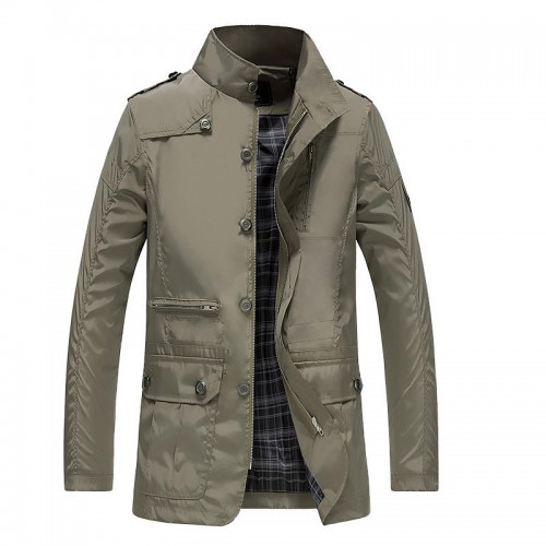 Mens Water Repellent Windproof Stand Collar Jacket Solid Color Trench Coat Mens Water Repellent Windproof Stand Collar Jacket Solid Color Trench Coat