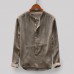 Men's Vintage Loose Comfy Solid Color Button Fly Stand Collar Long Sleeve Casual T-shirts Men's Vintage Loose Comfy Solid Color Button Fly Stand Collar Long Sleeve Casual T-shirts