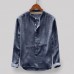Men's Vintage Loose Comfy Solid Color Button Fly Stand Collar Long Sleeve Casual T-shirts Men's Vintage Loose Comfy Solid Color Button Fly Stand Collar Long Sleeve Casual T-shirts