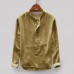 Men's Vintage Loose Comfy Solid Color Button Fly Stand Collar Long Sleeve Casual T-shirts Men's Vintage Loose Comfy Solid Color Button Fly Stand Collar Long Sleeve Casual T-shirts