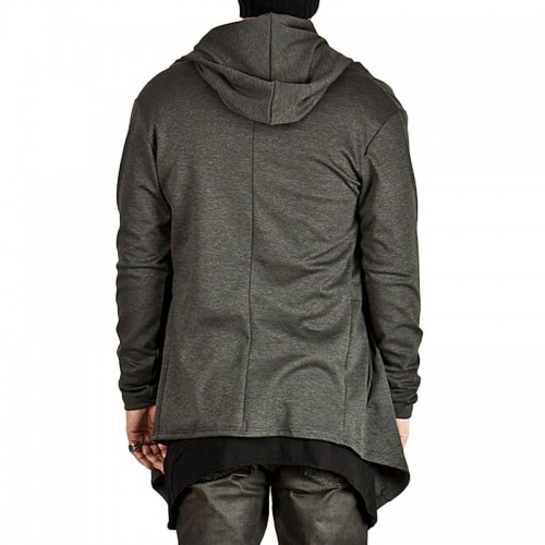 Mens Fashion Mid Long Avant-garde Irregular Hem Solid Color Pockets Hooded Cardigans Mens Fashion Mid Long Avant-garde Irregular Hem Solid Color Pockets Hooded Cardigans