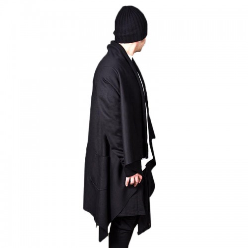 Mens Mid Length Knit Asymmetric Long Shawl Pockets Solid Black Cardigans Mens Mid Length Knit Asymmetric Long Shawl Pockets Solid Black Cardigans