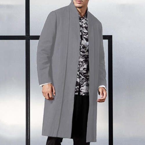 Mens Mid Long National Style Vintage Loose Solid Color Long Sleeve Casual Cardigans Mens Mid Long National Style Vintage Loose Solid Color Long Sleeve Casual Cardigans