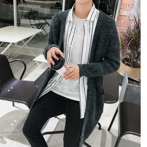 Men Comfy Mid-Length Knit Loose Breathable Pockets Solid Color Cardigans Men Comfy Mid-Length Knit Loose Breathable Pockets Solid Color Cardigans