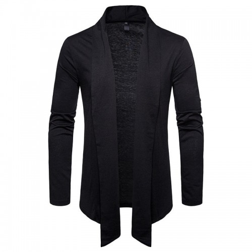 Men Casual Brief Mid Length Turn-down Collar Solid Color Thin Cardigans Men Casual Brief Mid Length Turn-down Collar Solid Color Thin Cardigans