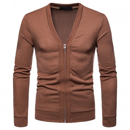 Mens Brief Breathable V Neck Zipper Long Sleeve Slim Cardigans Casual Coats Mens Brief Breathable V Neck Zipper Long Sleeve Slim Cardigans Casual Coats