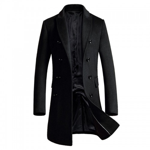 Mens Mid Long Slim Woolen Overcoat Thick Warm Double-breasted Stylish Trench Coat Mens Mid Long Slim Woolen Overcoat Thick Warm Double-breasted Stylish Trench Coat