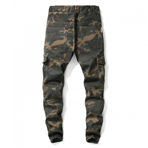 Mens Casual Camo Elastic Waist Zip Fly Ripped Skinny Cargo Jeans Mens Casual Camo Elastic Waist Zip Fly Ripped Skinny Cargo Jeans