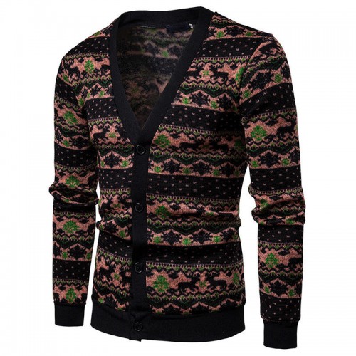 Mens Single Breasted V-Neck Christmas Stitching Color Sweaters Cardigans Mens Single Breasted V-Neck Christmas Stitching Color Sweaters Cardigans
