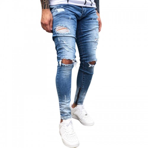 Mens Street Style Zipper Skinny Ripped Cotton Slim Washed Jeans Mens Street Style Zipper Skinny Ripped Cotton Slim Washed Jeans