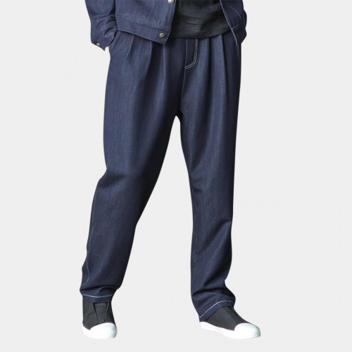 Mens Comfy Loose Breathable Elastic Waist Solid Color Cotton Jeans Pants Mens Comfy Loose Breathable Elastic Waist Solid Color Cotton Jeans Pants