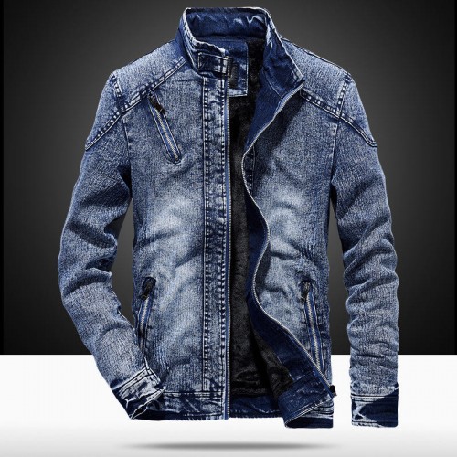 Mens Winter Vintage Stylish Stand Collar Fleece Lining Warm Denim Jacket Mens Winter Vintage Stylish Stand Collar Fleece Lining Warm Denim Jacket